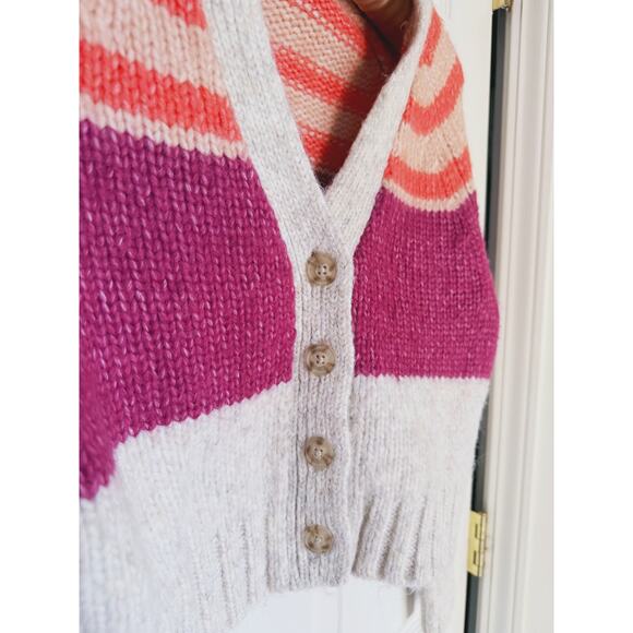 American Eagle Colorblock Button-Up Striped Cardigan Sweater Small Artsy Preppy - Picture 7 of 10